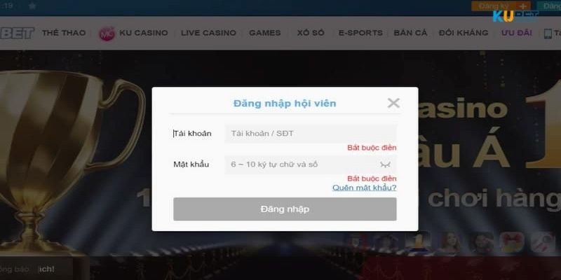 Hướng dẫn thực hiện đăng nhập vào tài khoản Kubet